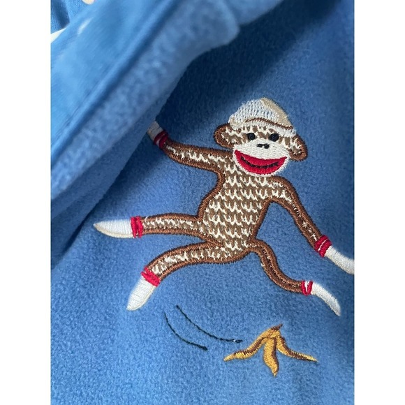 Nick & Nora Toddler Sock Monkey Banana Fleece Hooded Robe Blue Brown Size 18 M - Picture 6 of 8